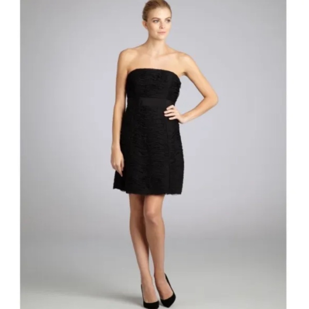 $395 CYNTHIA STEFFE 'Paige' Black Mesh Ruched Strapless Mini Dress sz 4 NWT